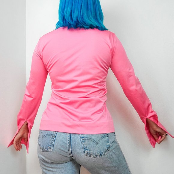 Vintage 1970s Pink Ruffled Tuxedo Blouse - Picture 3 of 10